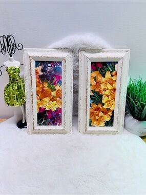 Set of 2 Floral Picture Frames with Yellow & Orange Lily Prints